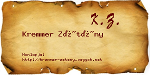 Kremmer Zétény névjegykártya